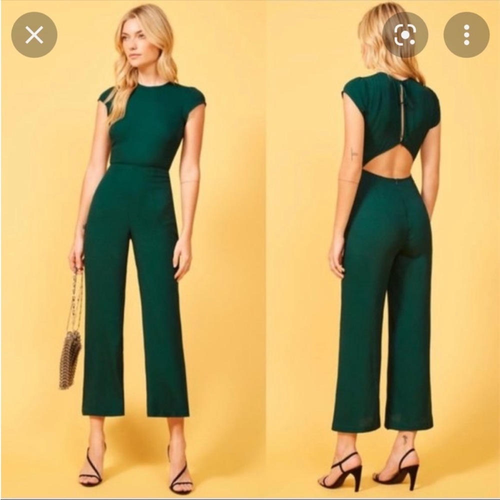Reformation Mayer Jumpsuit Dark Emerald Green Sz0